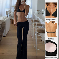 NCLAGEN Nouvel ensemble 2 pièces pour femme : Soutien-gorge de sport dos ouvert effet seconde peau et pantalon évasé taille élastique – Tenue de sport et fitness