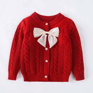 Nouveau <span class=keywords><strong>pull</strong></span> doux pour enfants avec nœud, en tricot torsadé et boutonné, pour filles, collection 2025 - Product Image 4