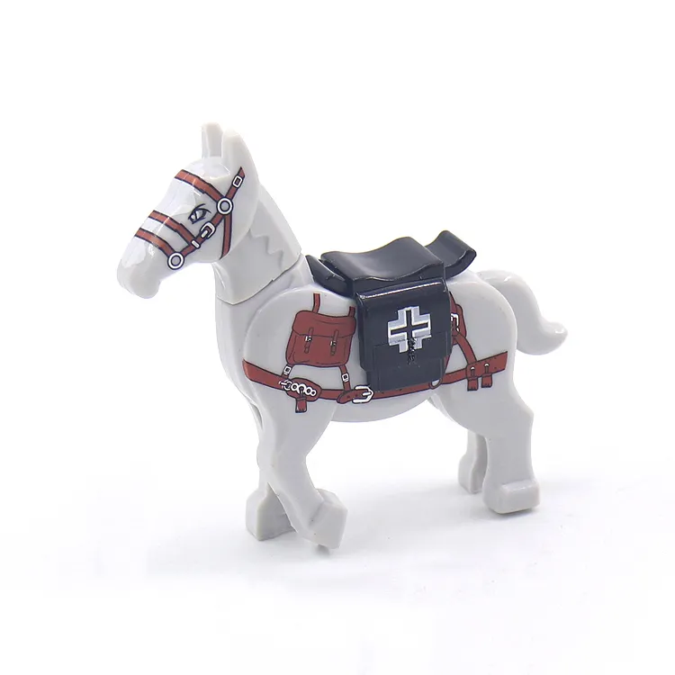 White Plastic DIY Toy Kid Mini Horse Saddle Military Horses Blocks Ride Animal Riding Horse Toy Educational Blocks Building Set