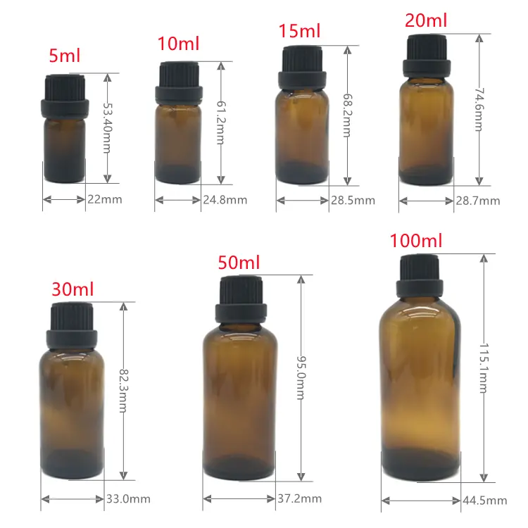 5ml 10ml 15ml 20ml 30ml 50ml 100ml amber glass dropper bottle essential oil bottle