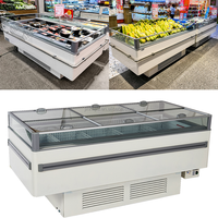 Refroidisseur d'îlot commercial enfichable 360 °   Réfrigérateur de présentation panoramique avec logo couleur personnalisable pour supermarché