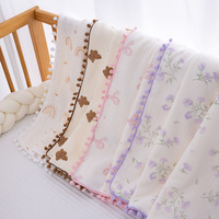 Couverture en mousseline de coton bio multi-usage pour nouveau-né, garnie de laine tissée, avec motifs floraux, animaux et pois, écologique
