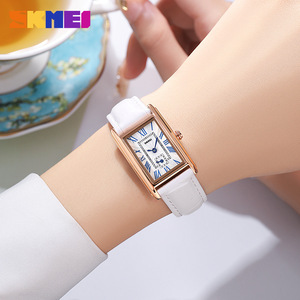 Skmei Women's Square Quartz Watch Leather Strap Rose Gold Case Roman Numerals Date Display Analog 8.8mm Thin Fashion Elegant - Product Image 2