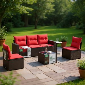 Ensemble de canapés de patio en polyrotin marron D0100XFTGT2, 6 pièces, meubles d'extérieur durables avec sièges rembourrés pour patio - Product Image 2