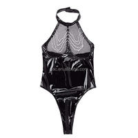 SacKnove 8031 mujeres maduras regordetas de talla grande cadena transparente negro medianoche mono que muestra el pezón Lencería de cuero Sexy caliente