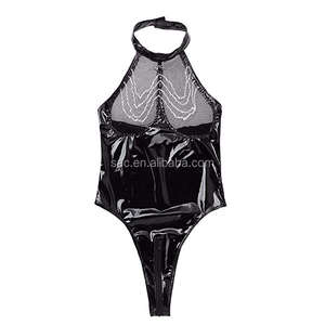 SacKnove 8031 Reife pralle Frauen Plus Size Kette Transparent Schwarz Midnight Bodysuit zeigt Nippel Hot Sexy Leder Dessous - Product Image 5