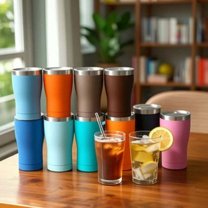 20oz 30oz 40oz Curved Stainless Steel <b>Double</b> <b>Wall</b> Vacuum Insulated Tumbler Lid Leakproof 6-12 Hours Thermal Performance Boiling - Product Image 1