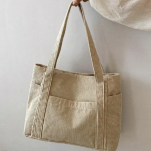 Bolsas de mano de pana de gran capacidad, bolso de hombro con cremallera duradero de viaje para mujer DIY personalizado, bolsos de playa de compras con múltiples bolsillos - Product Image 1