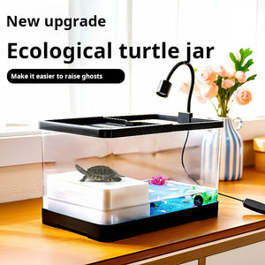 Grande aquário plástico à prova de explosão do habitat do réptil do retângulo do tanque da tartaruga do ouro da floresta tropical ecológica nutritivo - Product Image 2