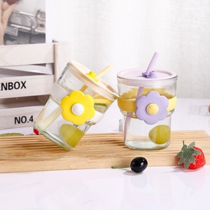 Garrafa De Água De Vidro Atacado Copo De Palha De Vidro Portátil Drinkware Chá Café Leite Escola Escritório Bonito Copo De Água De Vidro Flor - Product Image 4