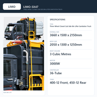 Camion benne électrique compact à chargement latéral, trois roues, cabine fermée, pour le ramassage des déchets