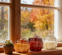 LANJO Bougeoir en verre personnalisé parfumé à la citrouille, en cire de soja naturelle, décoration d'automne pour la maison, ornement effrayant pour Halloween et Thanksgiving
