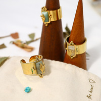Bague élégante en acier inoxydable massif avec pierres naturelles authentiques de labradorite, amazonite et quartz pour femme