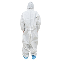 Coverall dewasa nyaman adem bertudung PS putih sekali pakai bersertifikasi ISO elastis tanpa kaki tahan debu Kelas I