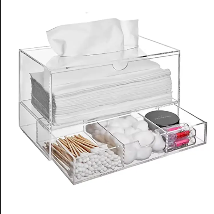 Porte-boîtes à mouchoirs en acrylique transparent, couvercle de boîte à mouchoirs distributeur Rectangle avec tirage pour salle de bain, commode de chambre, comptoir