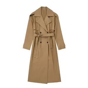 WT8412 nouveau 2023 européen chic couleur unie élégant à manches longues trench-coat femmes match all outfit vêtements 4