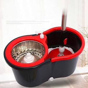 Serpillère microfibre mains libres à rotation 360° avec <span class=keywords><strong>seau</strong></span>, manche télescopique <span class=keywords><strong>en</strong></span> acier, système d'essorage quatre côtés, deux têtes de serpillère de rechange - Product Image 3