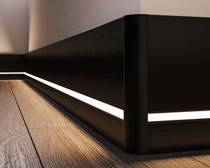 Profilé de <span class=keywords><strong>plinthe</strong></span> LED moderne 80 mm noir anti-rayures facile à installer, décoratif, en aluminium pour sol - Product Image 2