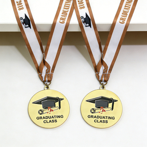 Médaille de diplôme personnalisée en or brillant avec ruban imprimé, médailles d'attribution scolaire personnalisées pour la maternelle et le lycée - Product Image 1