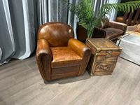 Canapé Chesterfield 3 places vintage américain rétro en cuir véritable ciré style rétro