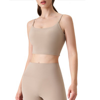 Sujetador deportivo Sling para mujer, con tirantes fijos, talla mediana, con almohadillas, espalda sexy, transpirable, de alto soporte, 100% nailon