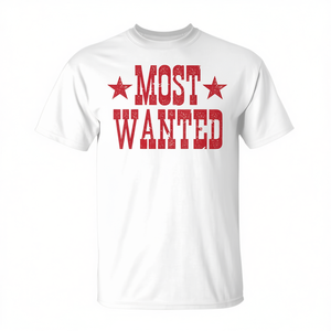 Camiseta Most Wanted con diseño de estrella y texto rojo en blanco, ajuste unisex - Product Image 3