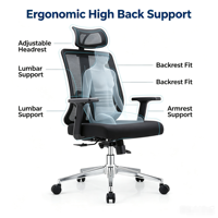 Fauteuil de bureau exécutif à dossier haut, ergonomique, réglable en hauteur, pivotant, avec cadre blanc et assise en tissu maillé, design moderne pour la maison