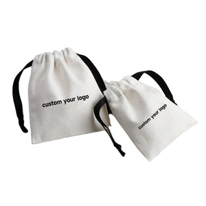50 pièces de sacs en toile de coton anti-poussière avec logo personnalisé, pochettes à cordon pour bijoux avec ruban, sacs cadeaux - Product Image 1