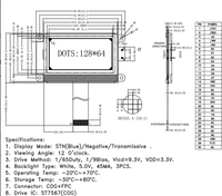Modul LCD Aikesi Custom 3 Inci 128x64 LED Putih ST7567 COG FPC 30-Pin Panel Grafis Negatif STN Sudut Pandang 12H