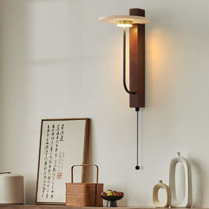 Lámpara de pared Led E27 con interruptor de control, estilo minimalista moderno de madera para dormitorio, pasillo, iluminación de entrada - Product Image 2