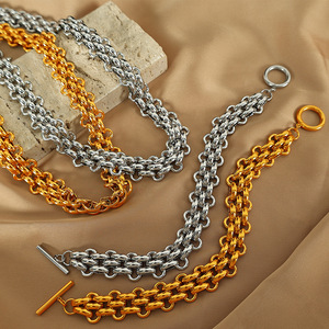 Chunky Chain Necklace <b>Set</b> Zinc Alloy Gold Silver Plated Unisex <b>Bracelet</b> With Clasp Design - Product Image 1
