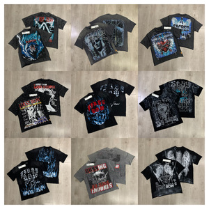 <b>Men's</b> Vintage Washed Black Loose 100% Cotton Woven Graphic T-<b>Shirt</b> <b>Skull</b> Print Streetwear Short Sleeve Crew Neck Tee - Product Image 3