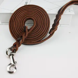 Dog Leash Suitable for Medium and Large Dogs Leather Leash Real Leather Dog Collar First Layer Cowhide Solid RIBBONS Brown