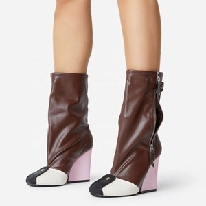 New <b>Block</b> Heel Square Toe Women Ankle Boots Side Zipper Color Matching Mixed Color Belt Buckle Short Booties Ladies Pumps Shoes - Product Image 1