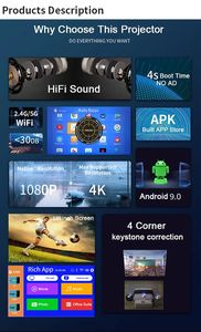 Meilleures ventes A40C Projecteur portable LED Android 9 5G WiFi 1080P 500 lumens ANSI 1 Go 8 Go Écran 300 pouces Vidéo 4K - Product Image 5