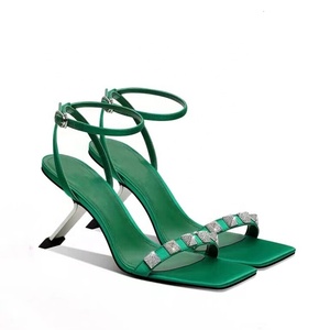 Women's Diamonds Rivets Straps Sandals Single Band High Heels Stiletto Ankle Buckles <b>Shoes</b> Wedge Metal Heeled Pumps - Product Image 6