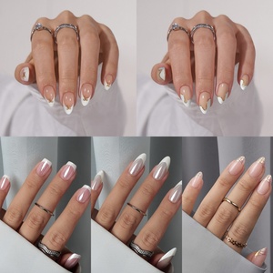 Faux ongles artificiels à presser faits main, personnalisés, en gros, de luxe, courts, carrés, en gel souple, avec motif lignes - Product Image 2