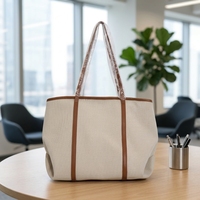 Sac fourre-tout de créateur grande capacité pour femme, sac à main en toile pour le bureau avec empiècements en cuir PU, sac à bandoulière pour femme