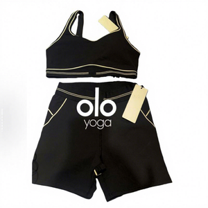 Hochelastisches Spandex-Aloe-Shorts-Set mit Stickerei, Hüftformend, 2-teilige Activewear für Yoga & Fitness - Product Image 1