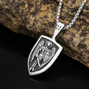 yunnique Shield Angel <b>Cross</b> Pendant Stainless Steel Necklace Fashionable Unique Gift Jewelry - Product Image 1