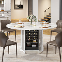 Table à manger ronde en bois finition marbre avec rangement pour bouteilles de vin, style moderne pour la maison, 47 pouces, spacieuse