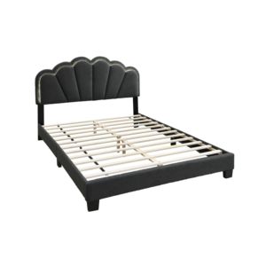 DB Queen Size Plataforma totalmente tapizada Bedframe LED Tela de lana de carbón Diseño floral Cabecero 1PC Bedcharcoal tapizado - Product Image 6