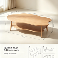 Table basse en bois massif en forme de nuage, table à thé moderne irrégulière à double niveau, table de salon en bois naturel pour la maison et l'appartement