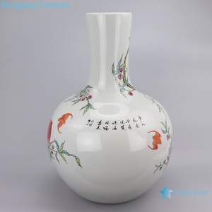RZIS14 Antiguo Qing Emperor Qianlong pintado pastel dibujo <span class=keywords><strong>de</strong></span> nueve longevidad melocotones cerámica Globular bola jarrón - Product Image 4