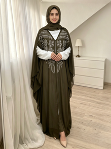 Muslim Women Luxury <b>Chiffon</b> Abaya with Beads Batwing Sleeve Modest Kaftan (6742) - Product Image 2