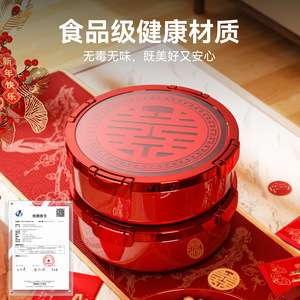 Round Fruit Platter With Divided Sections For Nuts Dried Fruits Party Snacks Storage Container Red Color Buckle Lid - Product Image 4