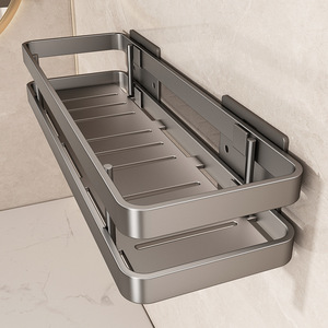 Étagère murale moderne à double niveau en acier inoxydable pour salle de bain, avec design étanche et non pliable - Product Image 2