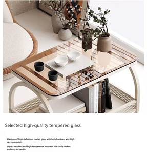 <span class=keywords><strong>Table</strong></span> basse moderne <span class=keywords><strong>en</strong></span> <span class=keywords><strong>verre</strong></span> trempé pour baie vitrée avec étagère <span class=keywords><strong>de</strong></span> rangement pour salon et balcon - Product Image 6