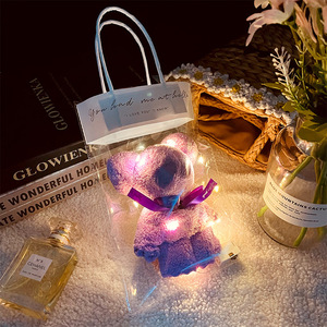 Towel <b>Bear</b> Gift Set With LED Fairy Light Transparent Handbag Soft Towel <b>Bear</b> Doll Wedding Party Guest Souvenir Gift - Product Image 2