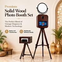 Kiosque photo en bois avec écran tactile 14 pouces, éclairage LED 60W et support d'imprimante intégré